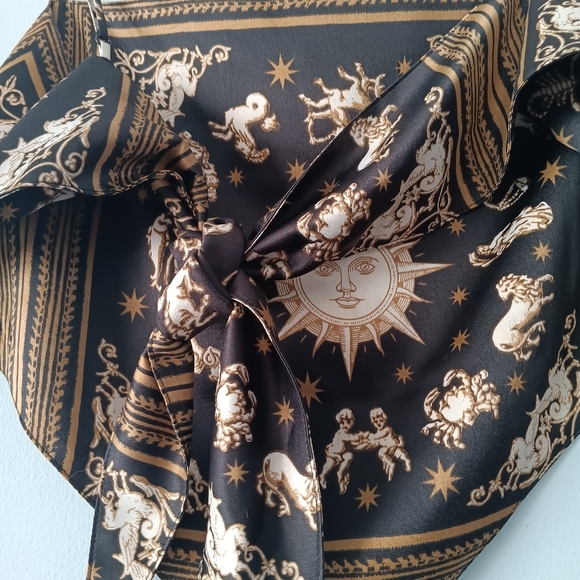 Danielle Bernstein Celestial Zodiac Handkerchief Bandana Top Black Gold L - Picture 5 of 7